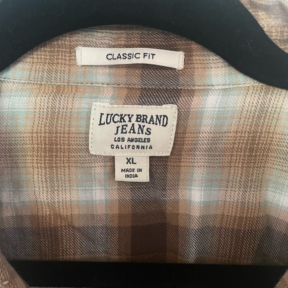 Lucky Brand Men's Brown Plaid Shirt with Pearl snaps - Picture 3 of 12